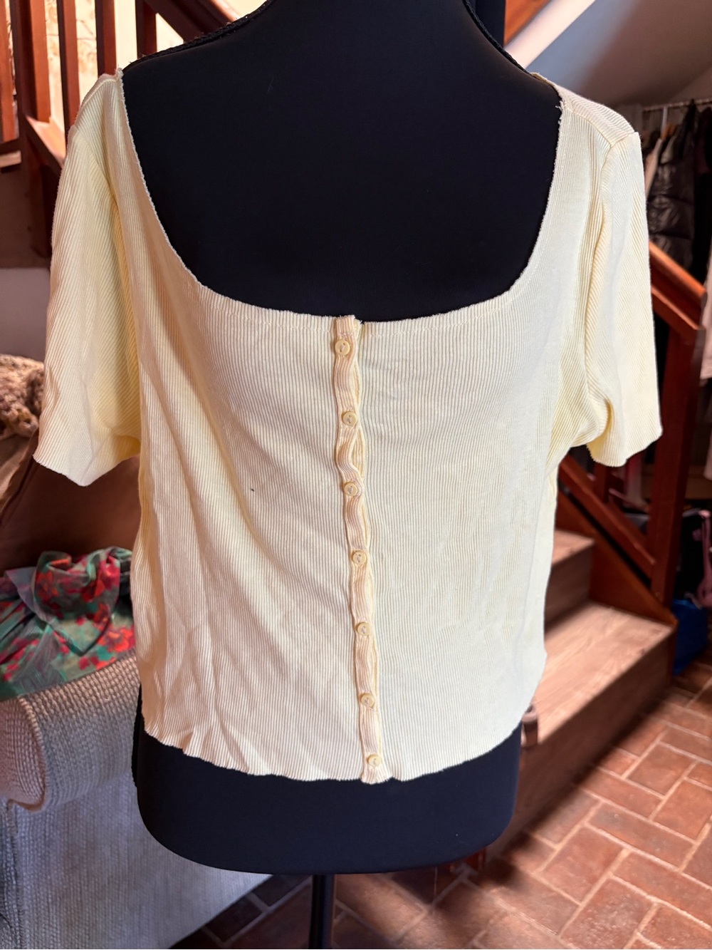 Urban Outfitters Yellow Ribbed Button-Front Square Neck Women’s Top